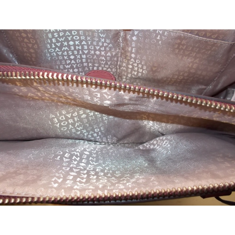 Kate Spade Ostrich Embossed Leather Satchel Burgundy Triple Zip Handbag